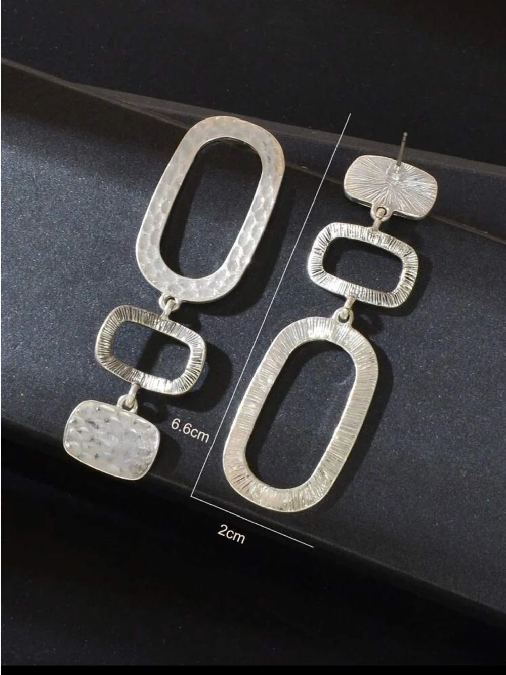 Silver Textured Geometric Drop Earrings - Women Jewelry